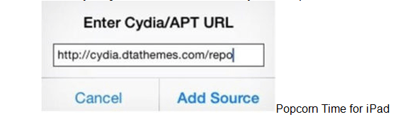 In the Cydia/APT URL box, type the URL http://cydia.dtathemes.com/repo and hit on Add Source